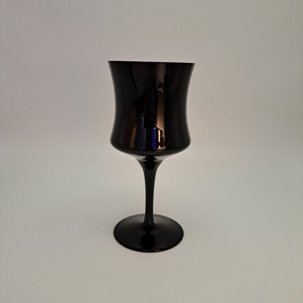 Vintage MCM Black Amethyst Glass Goblet